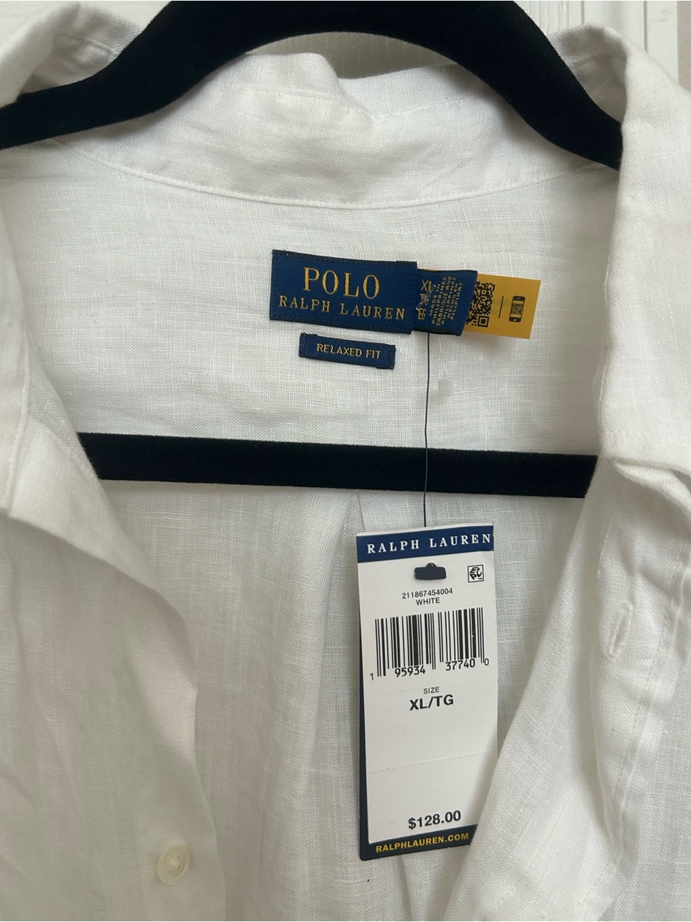 NWT Polo by Ralph Lauren White Linen Button-Down Shirt with Navy Pony - Picture 3 of 5